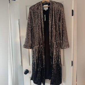 BB Dakota Black and Rose Gold Sequin Duster Coat